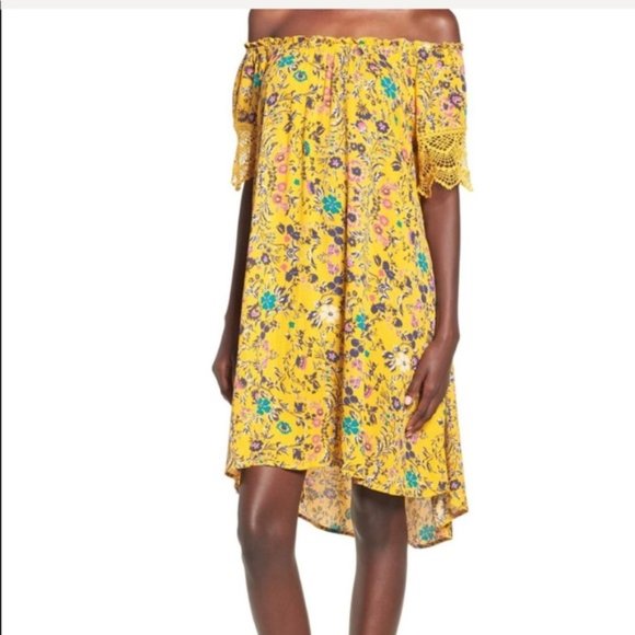 Love Fire NWT Off Shoulder Yellow Floral Dress XS - Picture 1 of 5